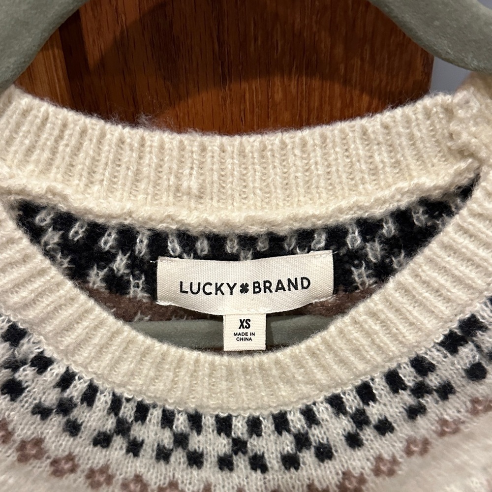 Lucky Brand Ivory and Black Geometric Sweater - Picture 2 of 7